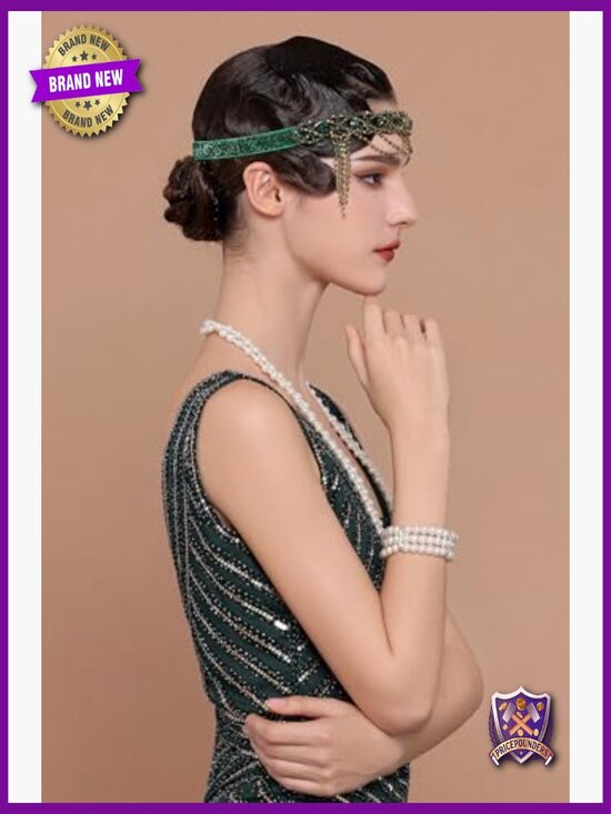 Vintage Flapper Headpiece Roaring 20s Gatsby Chain Headband Elastic One Size main image 5
